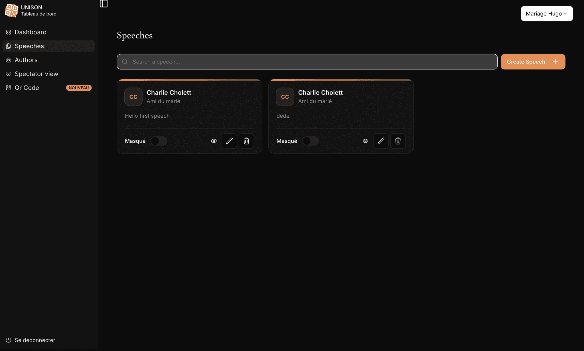 Aperçu du dashboard Evoka
